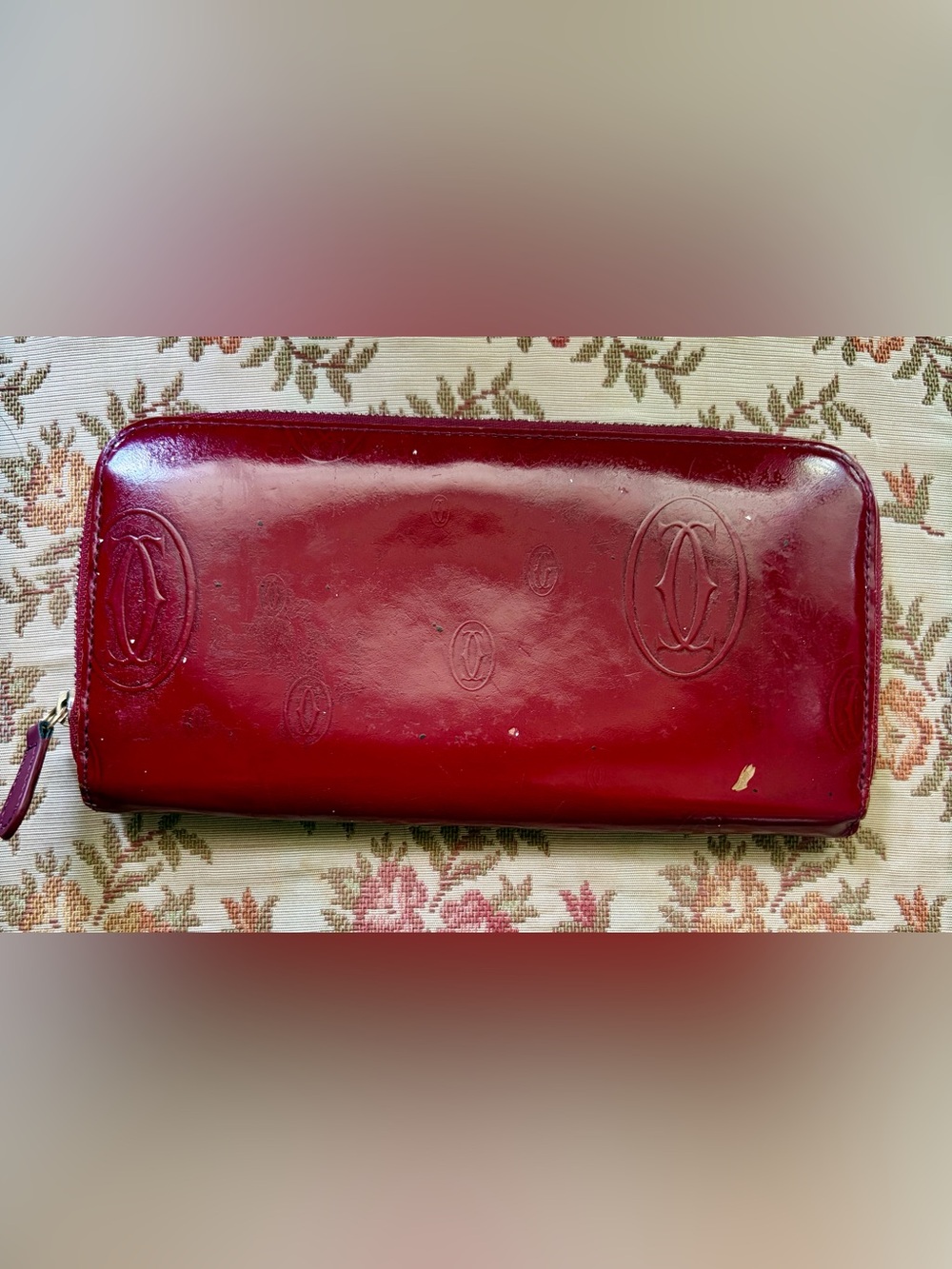 Cartier Burgundy Patent leather birthday zip long wallet